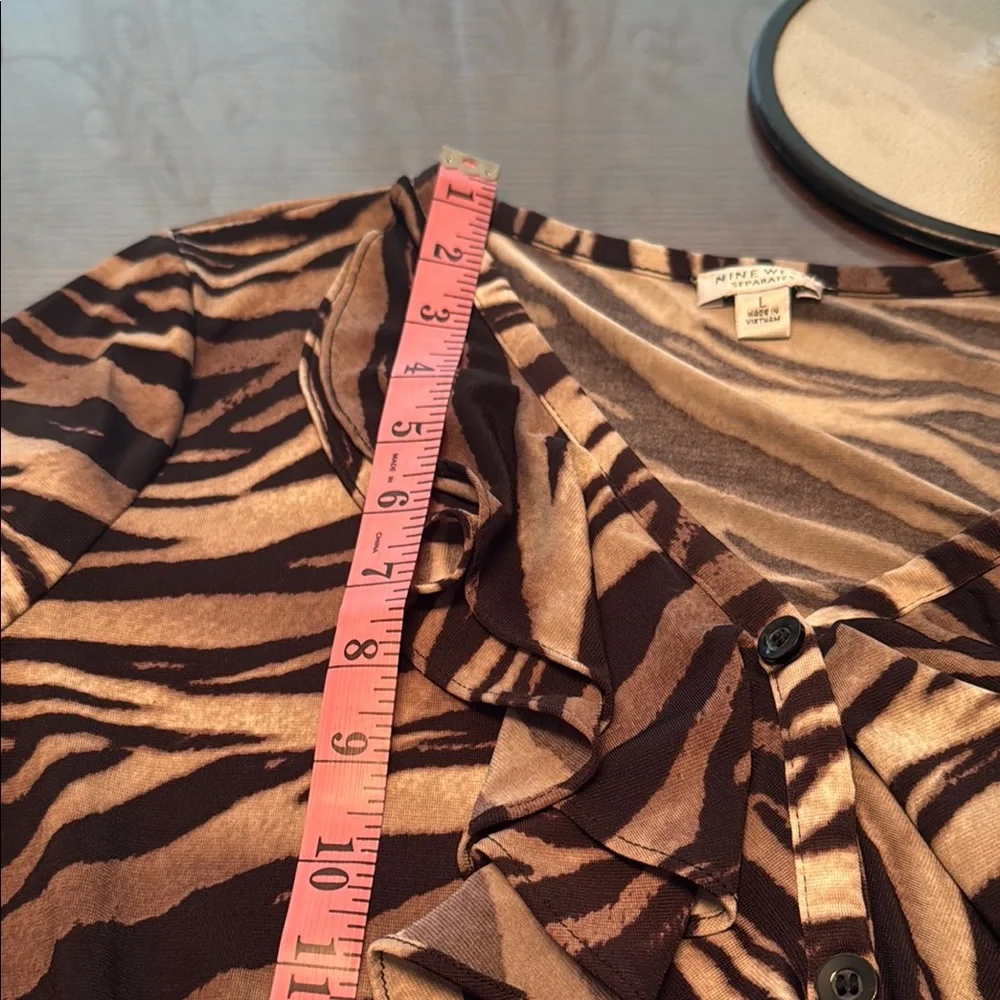 Nine West Brown Ruffled Buttoned Blouse - Picture 6 of 9